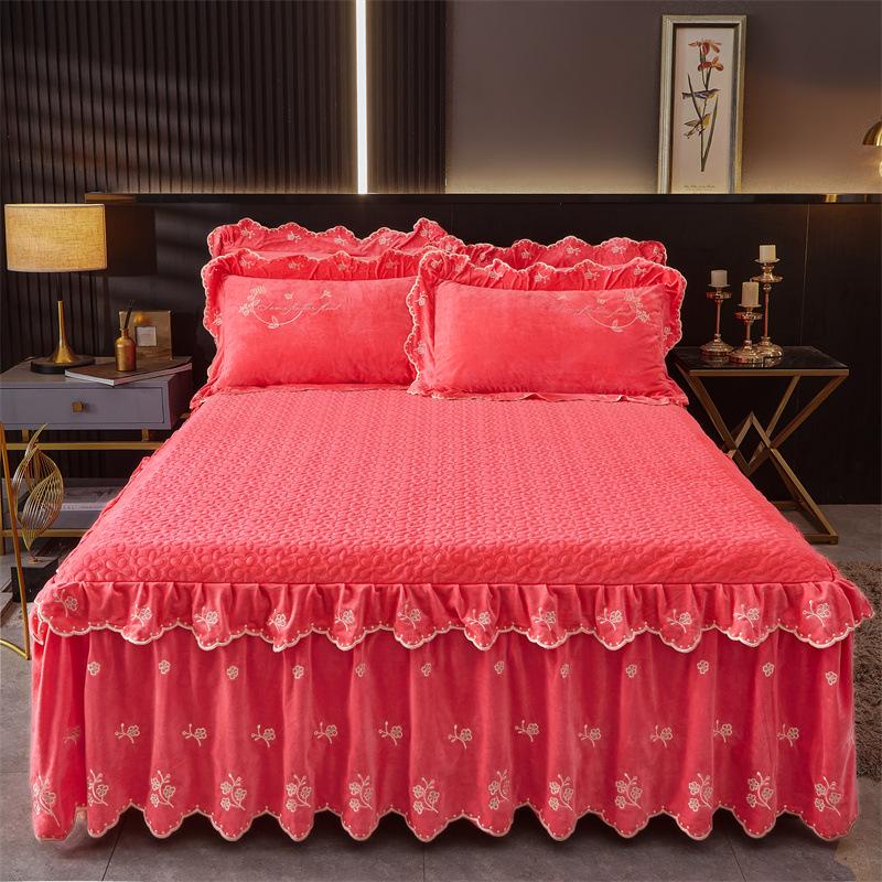 Jupe de lit en Fiber de lait d'hiver, couvre-lit matelassé en dentelle, épais et chaud, couverture de matelas en polaire pour bébé, literie en molleton de corail