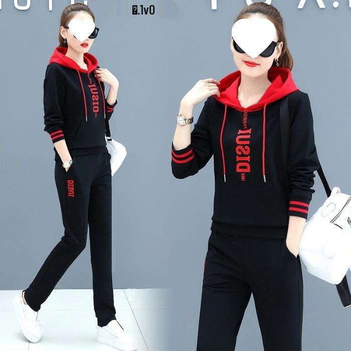 Women's Casual Red Hooded Sweatshirt & Running Pants Set - Spring/Autumn Versatile Two-Piece Outfit