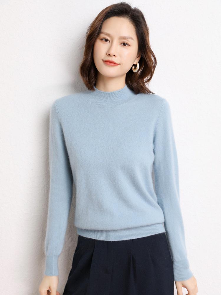 Women's Cashmere Knit Sweater: Half-High Neck, Loose Fit, Long Sleeve, Versatile Base Layer for Autumn & Winter