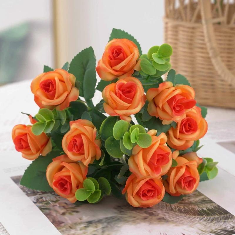 Artificial Eucalyptus Leaves & Silk Roses Bouquet, Fake Flowers for Vase, Home Outdoor Garden Festival Wedding Party Table Decor