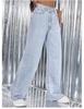 2025 Autumn High-Waisted Wide-Leg Washed Light-Color Casual Jeans