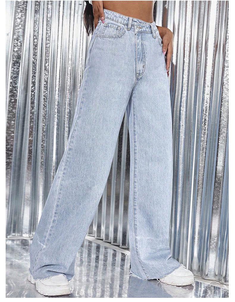 2025 Autumn High-Waisted Wide-Leg Washed Light-Color Casual Jeans