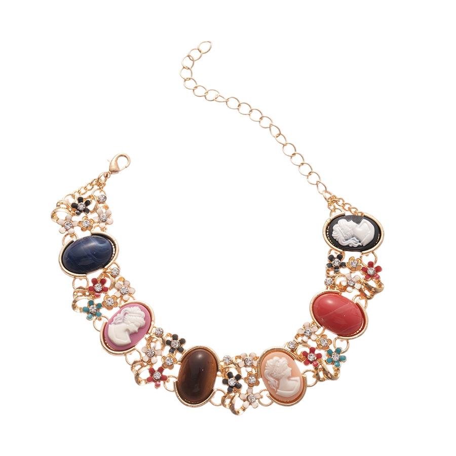 Ретро Цветной Цветочный Овальный Портретный Браслет Женский Богемный Этнический Стиль Праздничный Аксессуар Подарок