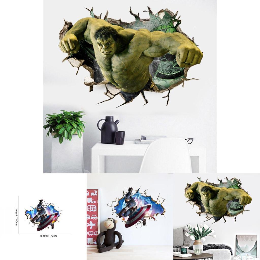 Vibrant 3d Superhero Avengers Wall Stickers Kids Cartoon Room Decor Removable Pvc Wallpaper