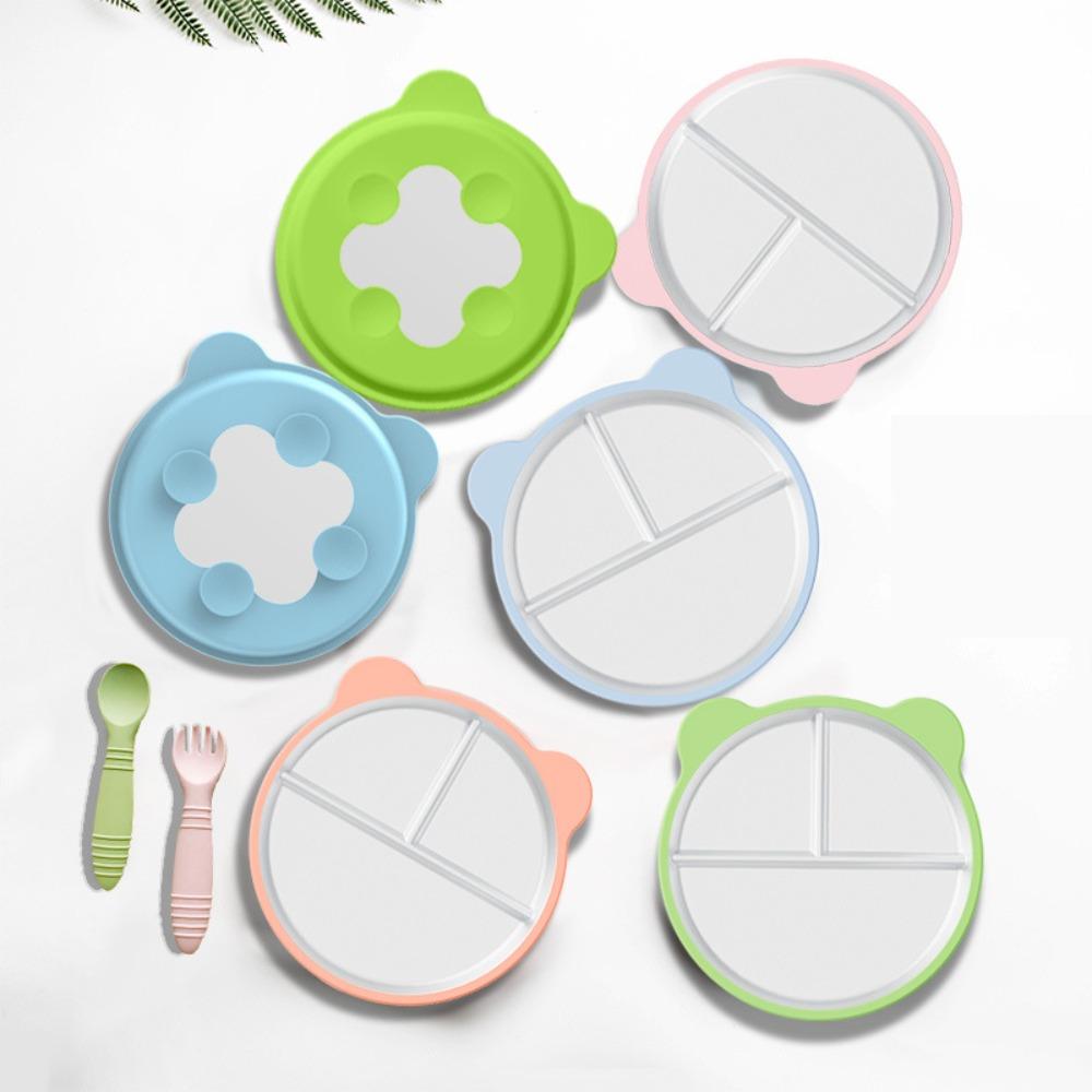 3 Grids Suction Cup Dining Plate 304 Stainless Steel Kids Feeding Plate Kindergarten
