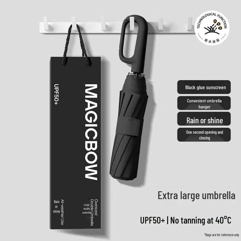 Black Vinyl UV Protection Automatic Three-Fold Rain Umbrella with Custom Logo