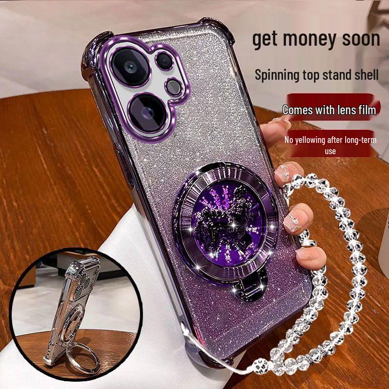 Vivo S50/S30 Glitter Horse Bracket Case: Rotating Stand, Electroplated, Anti-Fall Airbag, Dirt-Resistant, Creative Design