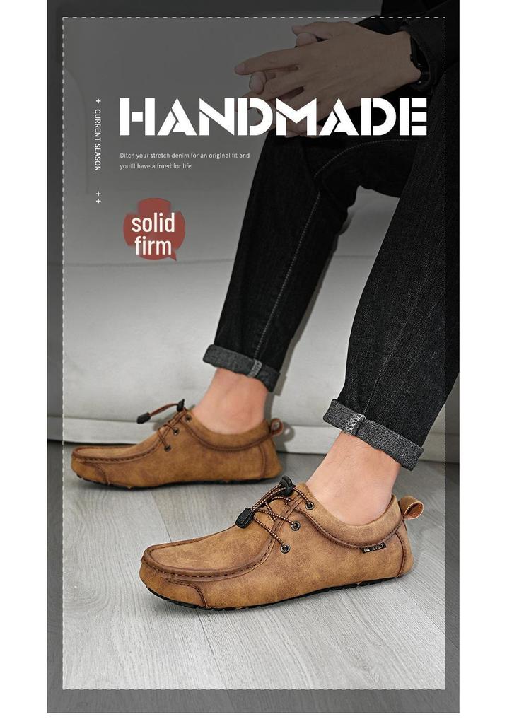 Spring Plus Size Hand-stitched Men's Leather Moccasins - Fashionable & Versatile Casual Shoes