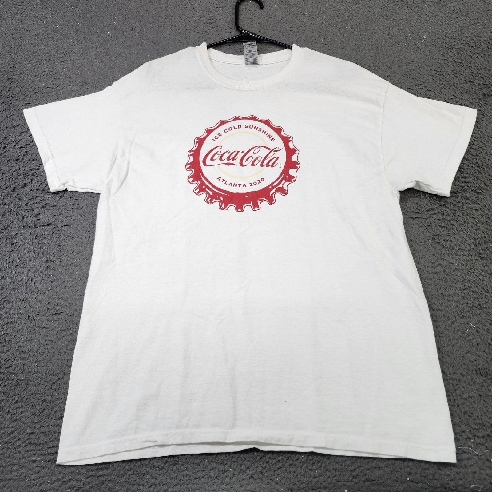 Gildan Coca-Cola Shirt Mens Large White Atlanta 2020 Bottle Cap Graphic Tee Unisex T-Shirt XL