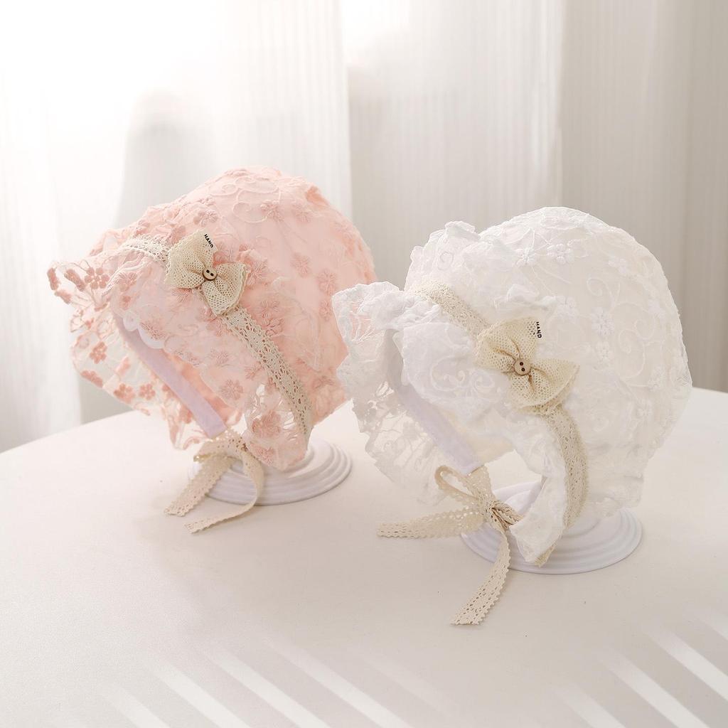 2026 Baby Girl Lace Bowknot Sun Hat - Spring & Summer Flower Trim Princess Hat for Infants