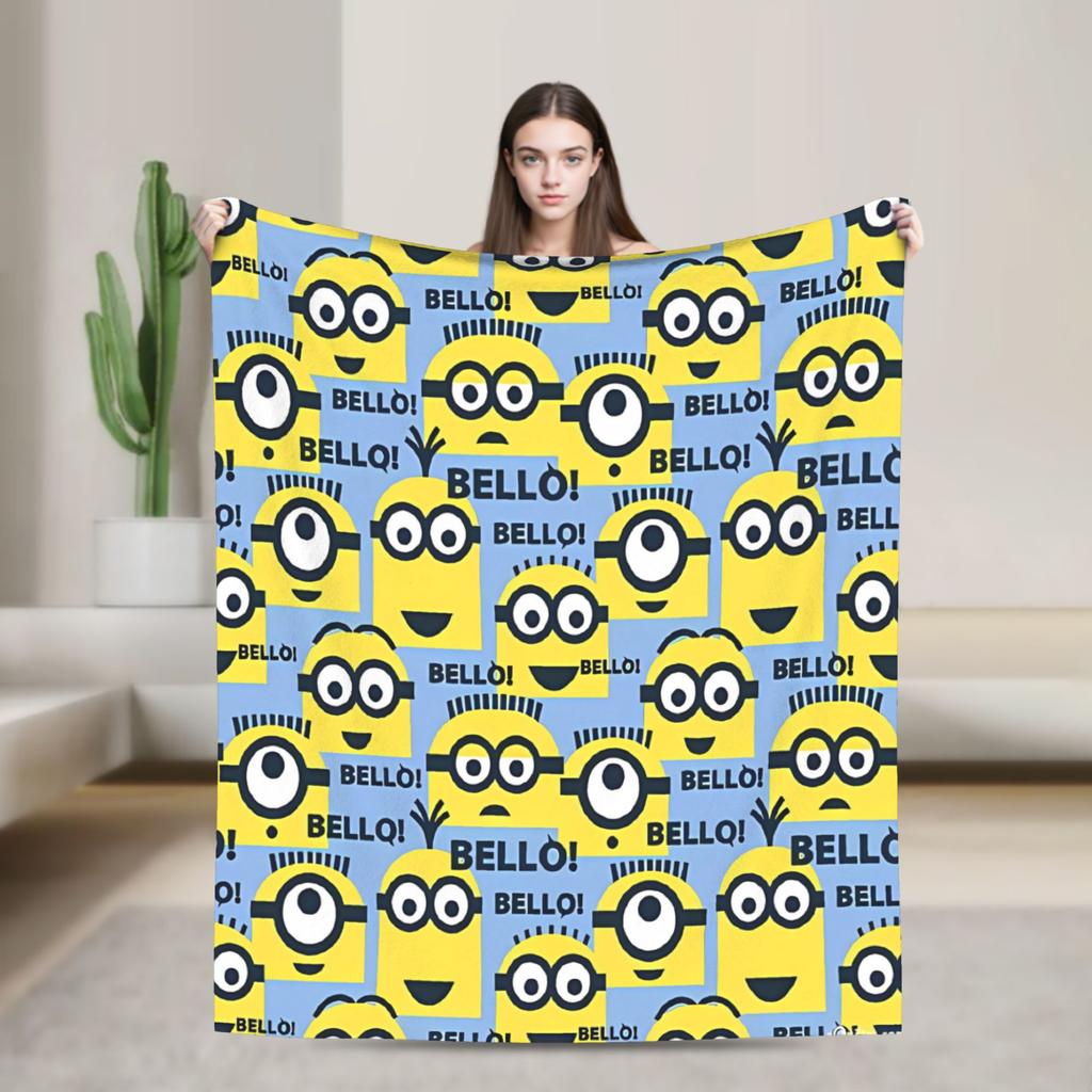 Cartoon M-Minions Flannel Blankets Winter Warm Throw Blanket for Kids Adult Bedroom Print Bedspread Sofa Bed Cover