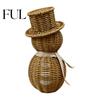 Winter Party Table Decorations Faux Rattan Snowman Figurine, Christmas Rustic Farmhouse Statue with Bow, Indoor Shelf Hand-Woven Wicker Decoration for