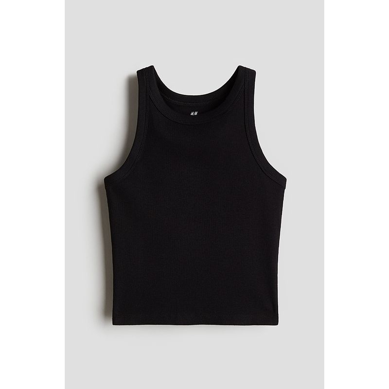 

HM Детская одежда Молодежная майка для девочки 2025 Лето Новая Хлопковая майка в рубчик 1277134 Black 150/76(10-12Y)