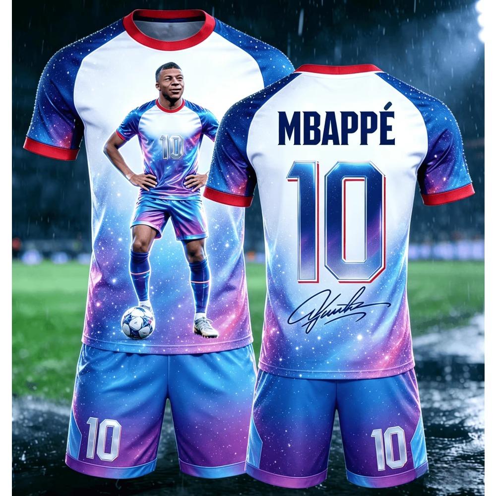 Summer Hot Selling Mbappe 10 Commemorative Edition Children's Quick Drying Loose Sports T-shirt Shorts Set FamilyMatching