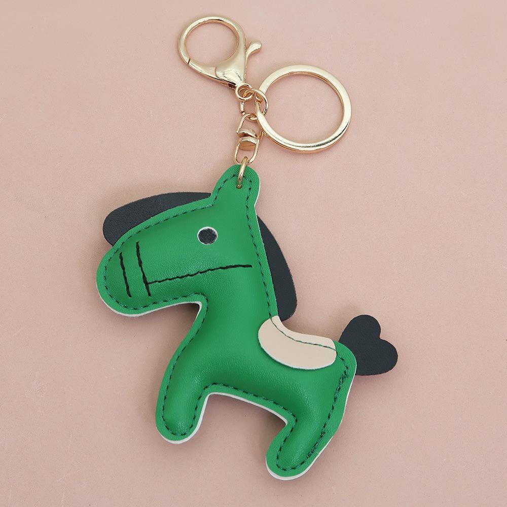 Women Leather Charms Bag Pendant KeyChain Cartoon Pony Rocking Horses Keyring Cute Animal Ornament Accessories