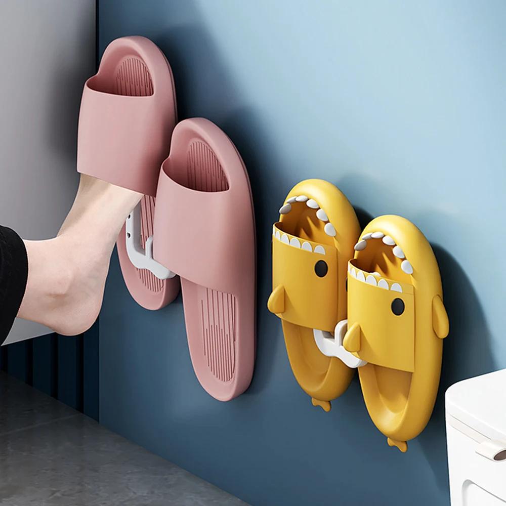 2pcs Slipper Rack Self-adhesive No Punching Bathroom Slipper Hook Toilet Drainage Rack Wall Mounted Storage Shoe Drying Rack