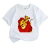Kids Boys Girls 100% Cotton Short Sleeve O-neck T-shirt, Cute Lion Father and Son Cartoon Print Casual Soft Breathable Tops for Daily Summer Outdoor W