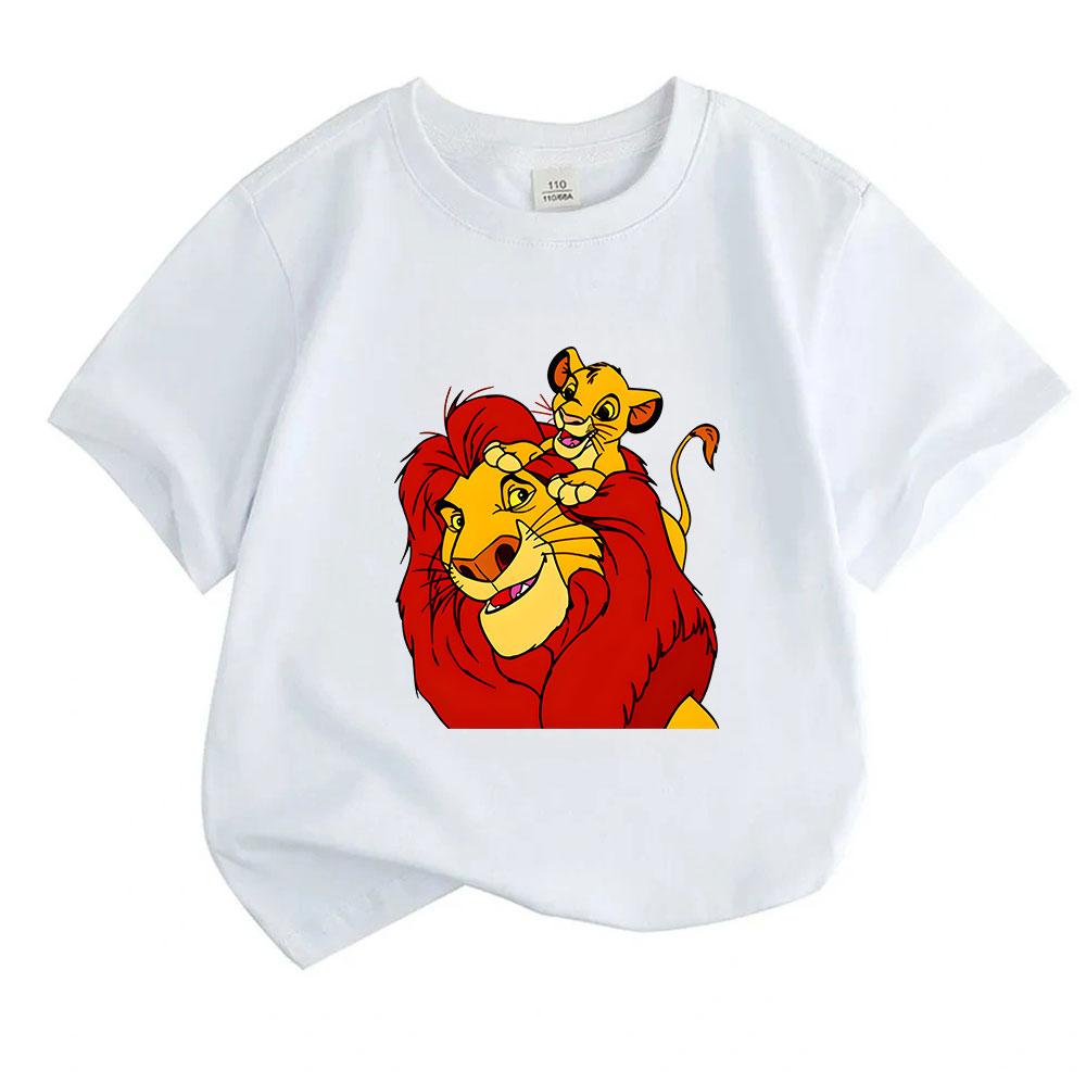 Kids Boys Girls 100% Cotton Short Sleeve O-neck T-shirt, Cute Lion Father and Son Cartoon Print Casual Soft Breathable Tops for Daily Summer Outdoor W