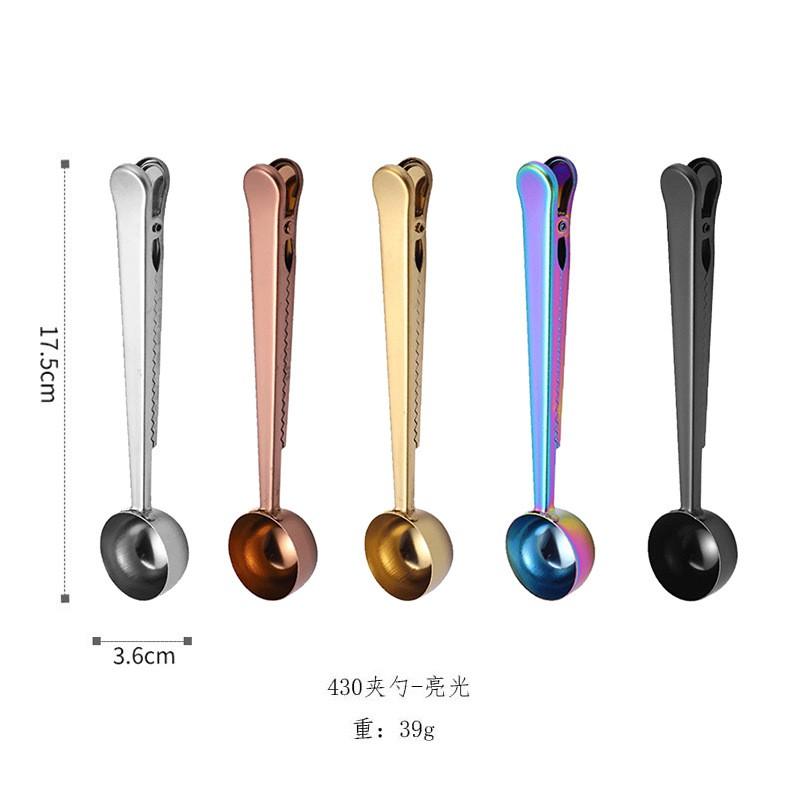 Stainless Steel Measuring Spoon With Clip Coffee Snacks Food Bags Multi-Function Kitchen Tool In Gold Rose