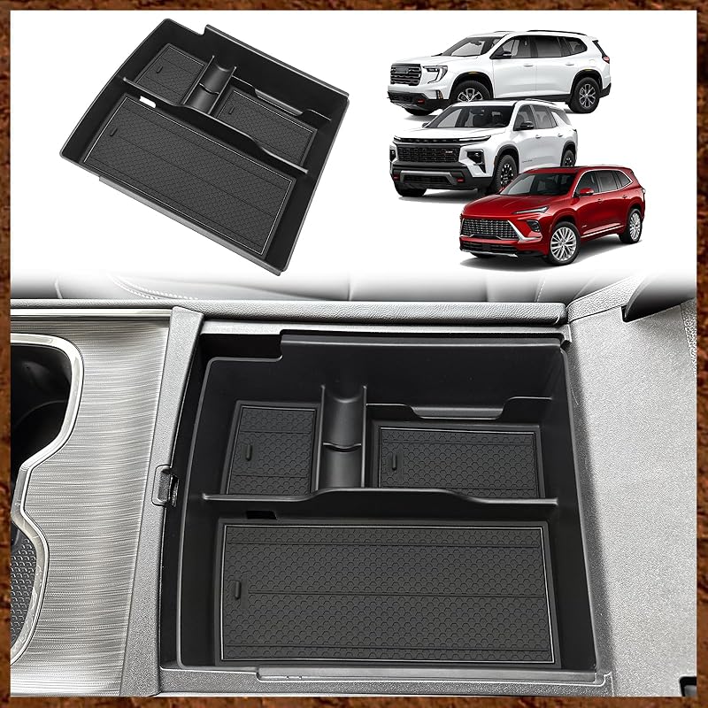 Muslogy Center Console Organizer Compatible With 2024 2025 GMC Acadia & Chevy Traverse & 2025 Buick Enclave Accessories Middle Console Storage Box