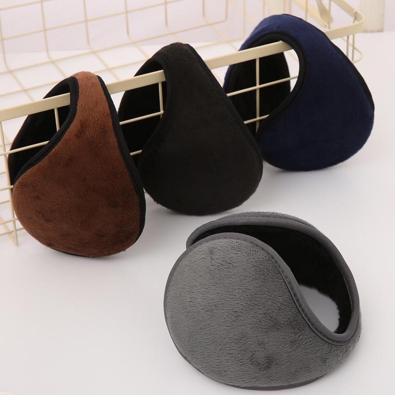Men's Plus Velvet Thick Plush Winter Ear Warmers with Solid Color Rear-Worn Design for Cold Protection