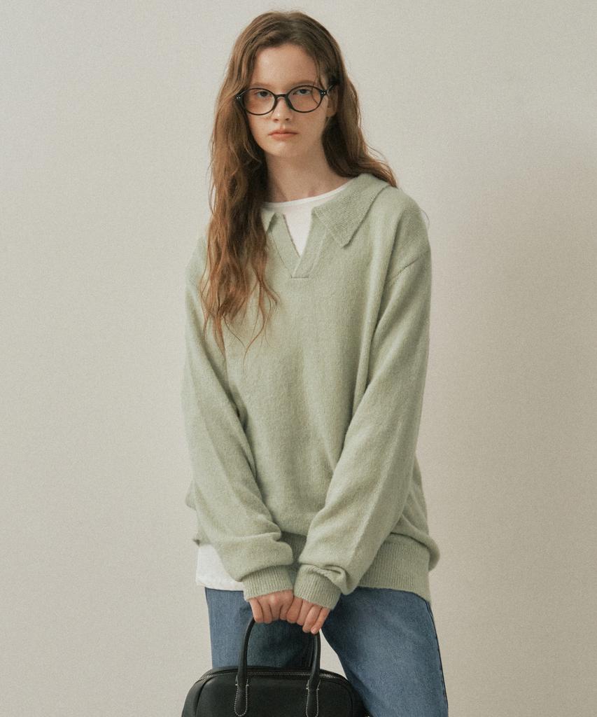 Wednesday Oasis For Woman W/Ash Open Collar Wool Knit_Mint(Wc25-Kn82)