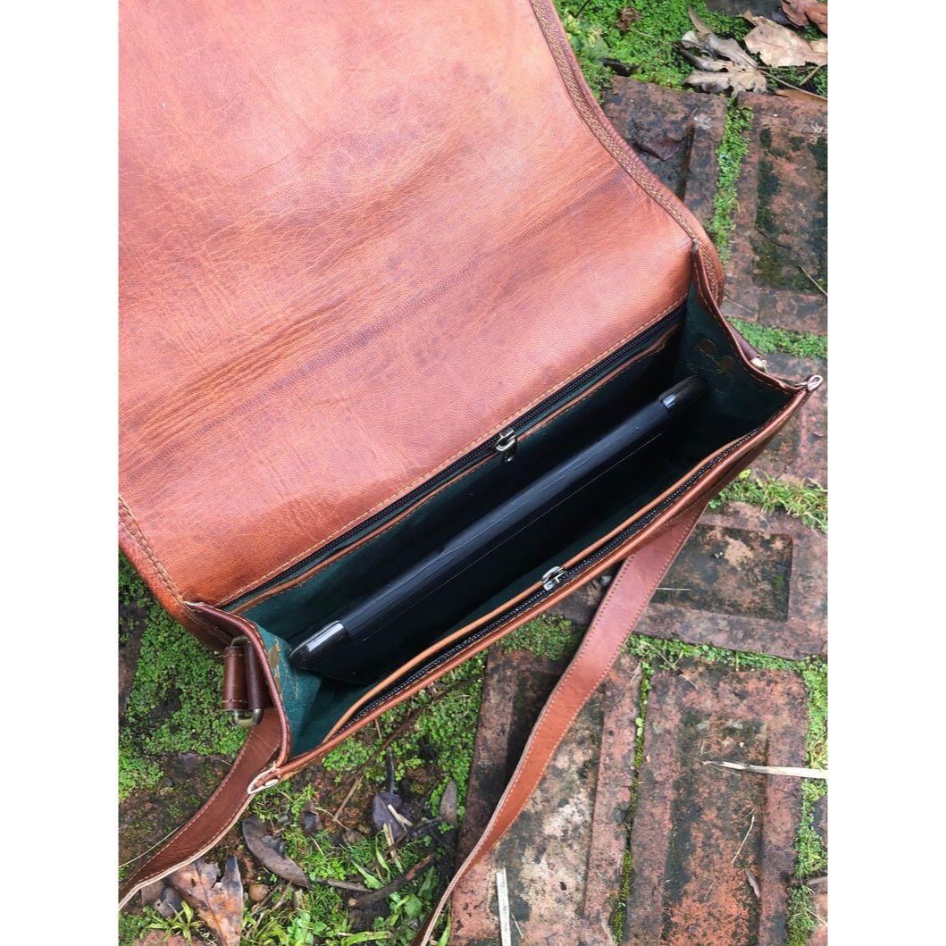 Большая коричневая кожаная седельная сумка — фото 5