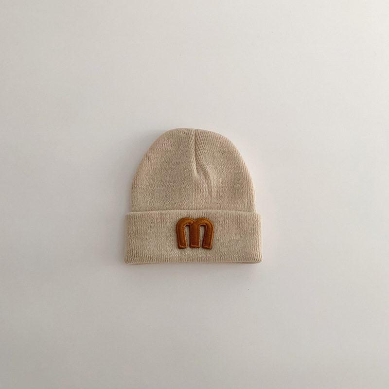 Korean Simple Letter P Logo Baby Knitted Wool Pullover Hat - Autumn & Winter Warm Melon Skin Baby Hat