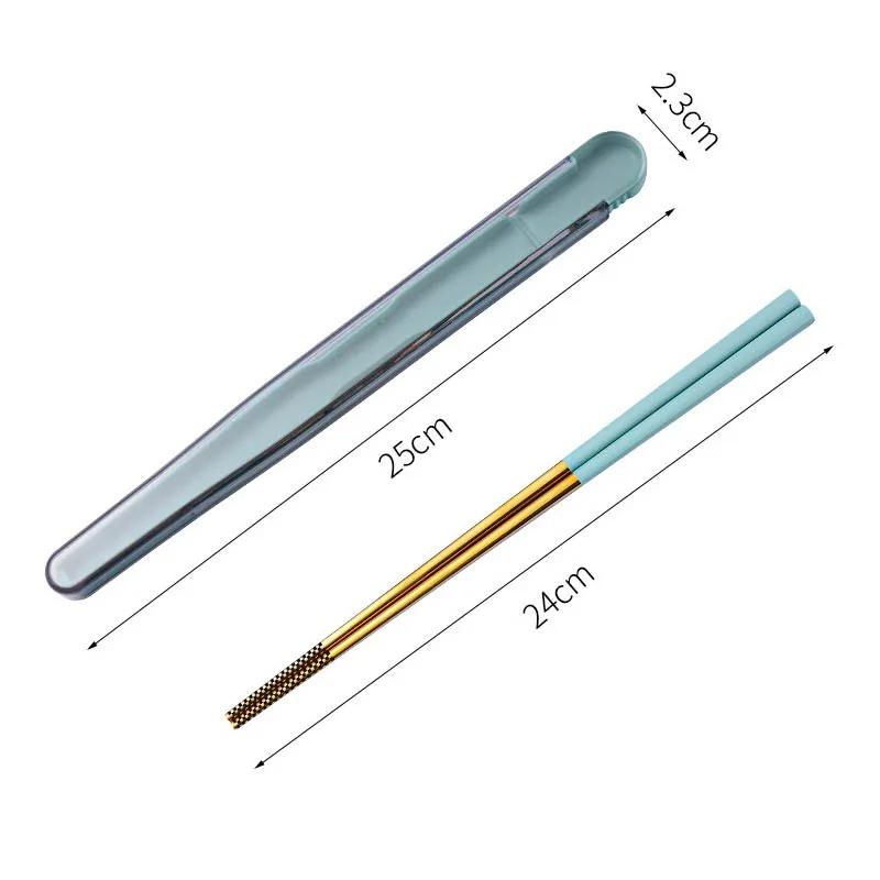 1 Pair 304 Stainless Steel Chopstick With Box Holder Non-slip Sushi Food Metal Sticks Portable Chopsticks For Travel Outdoor