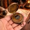 Handmade Antique Brass Sundial Compass with Leather Case Pocket Compass Gift for Him