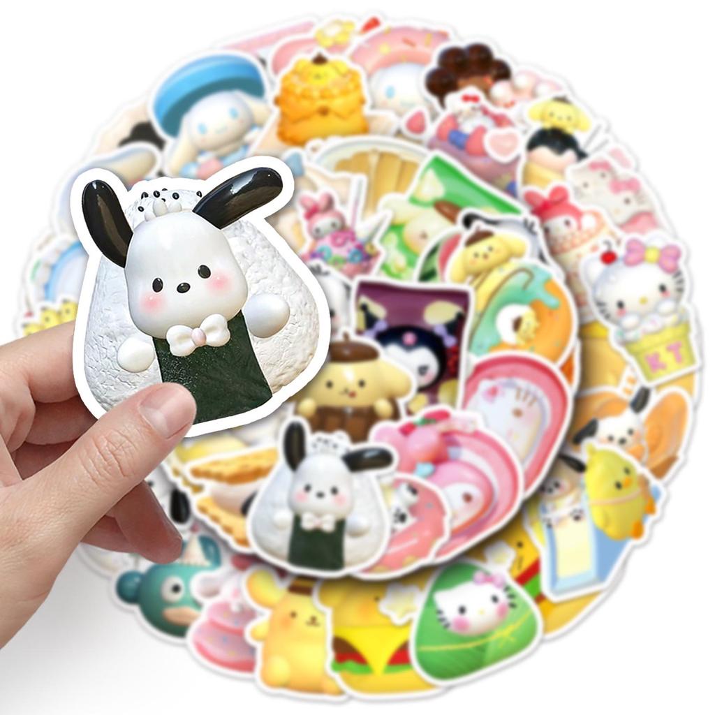 50pcs Waterproof 3D Sanrio Pompompurin Food Stickers for Bullet Journals and Resin Crafts