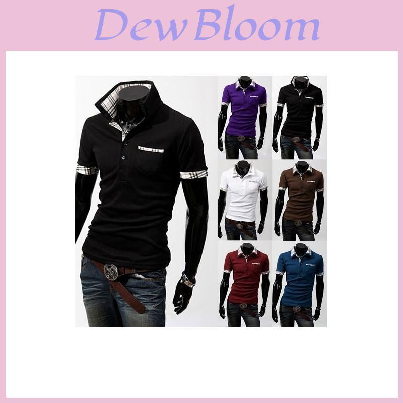 Hommes Fine Polo Chemise Coton Dcontract Manches Courtes Tshirt Carreaux Lgant Et Confortable Pour Homme