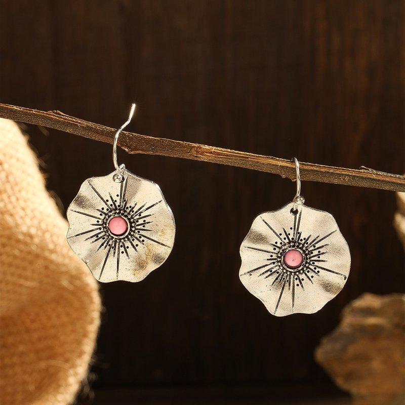 

Vintage Bohemian Pink Jewel Pendant Earrings For Women Ethnic Geometry Flower Leaf Long Pendant Jewelry
