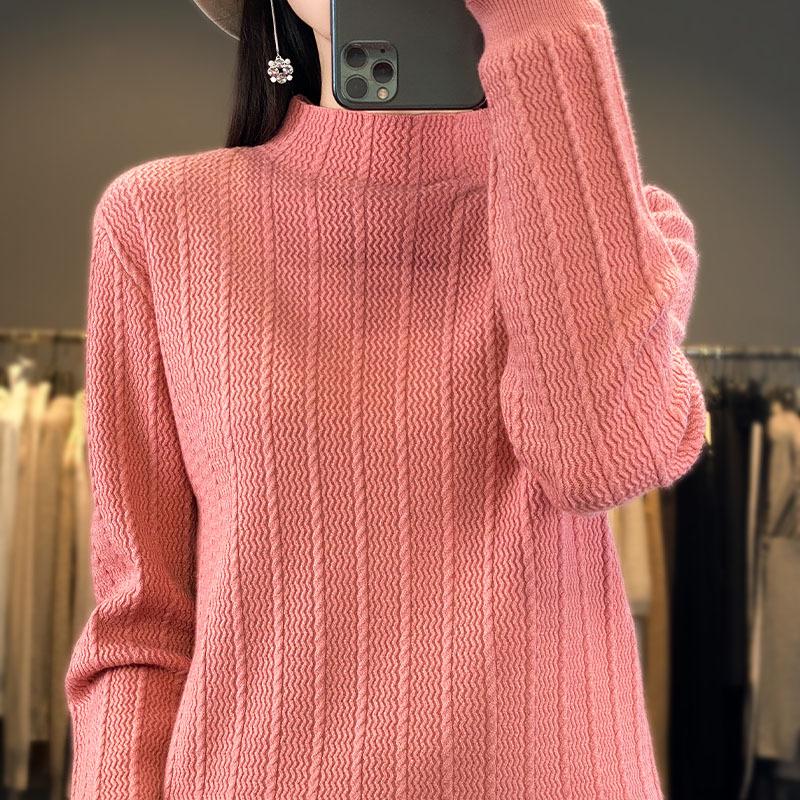 Women's Half-High Collar Knit Pullover Sweater - Slim-Fit Korean Style for Autumn and Winter