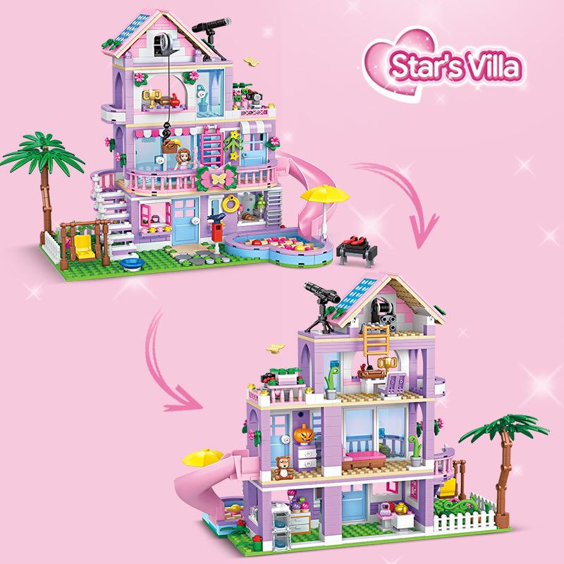 New Girls' Pink Princess Castle Treehouse Building Blocks Model