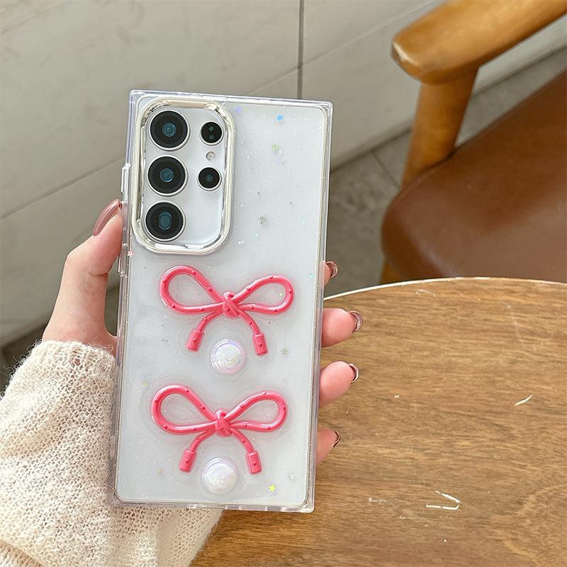 Applicable To Samsung S25Plus Epoxy Transparent Glitter Mobile Phone Case S24Ultra Flower Pearl Decoration Women'S A05