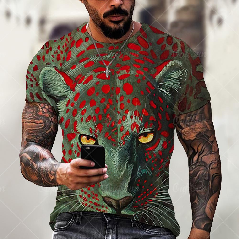 Summer Animal Lion 3D Printed Men's T-shirt Casual Short Sleeved T-shirt