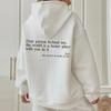 Women's Waffle Knit Hooded Sweatshirt with Letter Print - Loose Fit, Long Sleeves, Autumn/Winter Style  