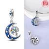 Charms 925 Silver Blue Zircon Moon Moon Luminous Star Beads Pendant Fit Bracelet Woman DIY Jewelry Fine Gifts Making