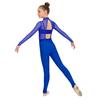 Leotard für Mädchen für Auftritte mit funkelnden Strasssteinen & Netzoberteil: Rollkragen Langarm Cut-out Rücken, Mit passendem Unterhemd, Leggings & Haarband