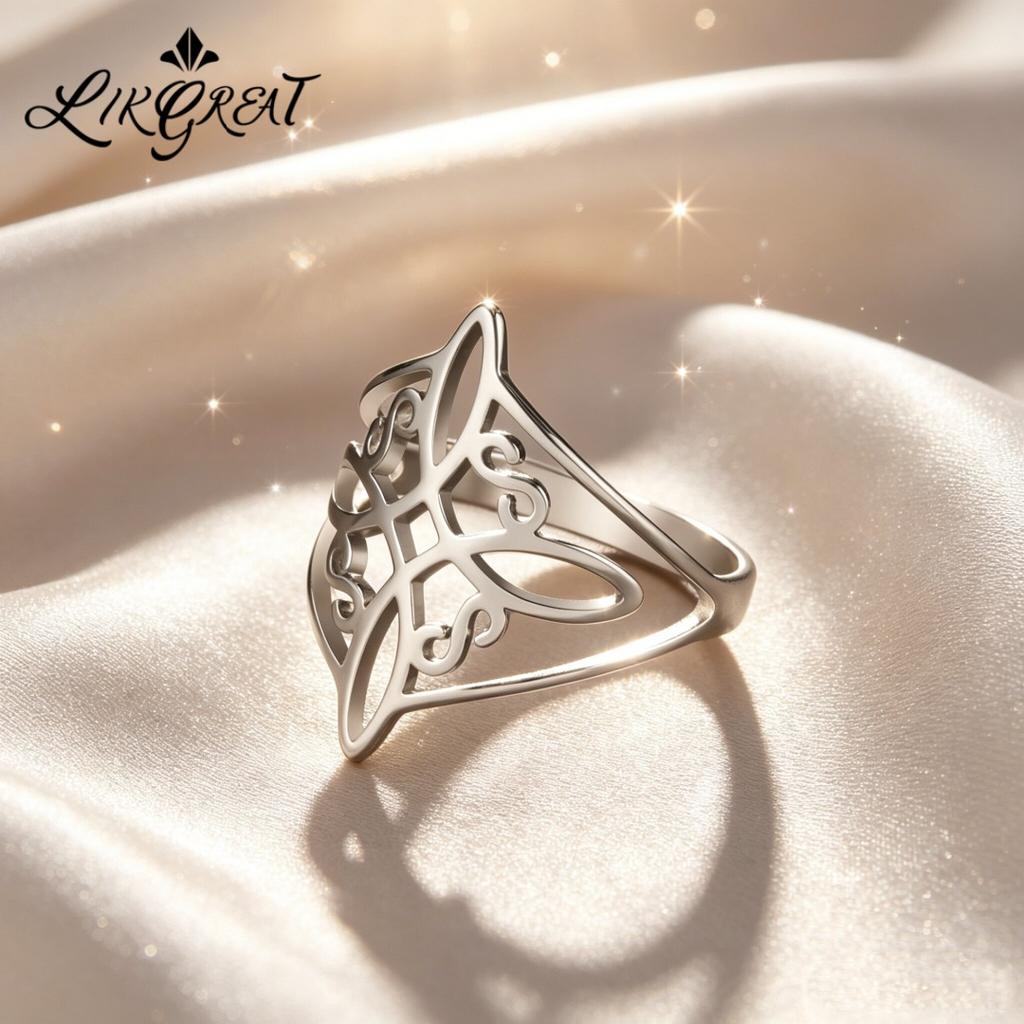 Witch Knot Stainless Steel Ring Wiccan Cross Celtics Knot Women Men Rings Witchcraft Good Luck Protection Amulet Birthday Gifts