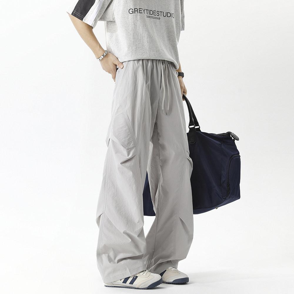 American Trendy Brand Pinch Pleated Design Overalls Elastic Waist Drawstring Loose Wide-leg Pants Thin Vibe Mopping Pants