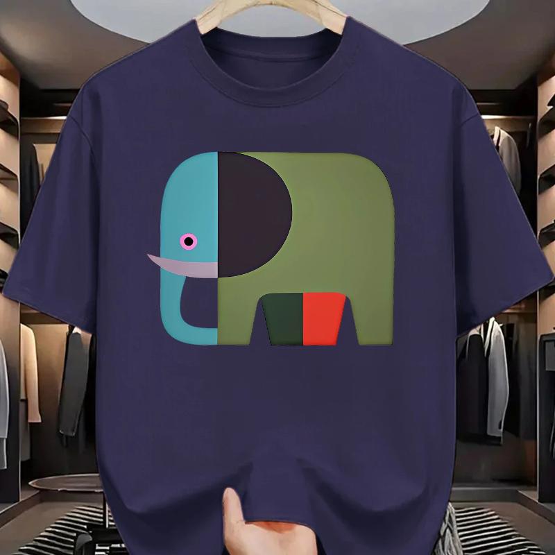 Summer Men's Pure Cotton Casual Loose Geometric Pattern Printed Comfortable Sports Round Neck Short Sleeved T-shirt Top