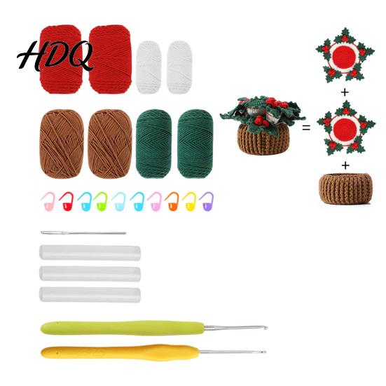 Festive Christmas Home Decor Crochet Cup Coasters with Mini Basket Handmade Holly Plants Soft Yarn for Hand Knitting Berries Mat Set Drinks Tabletop