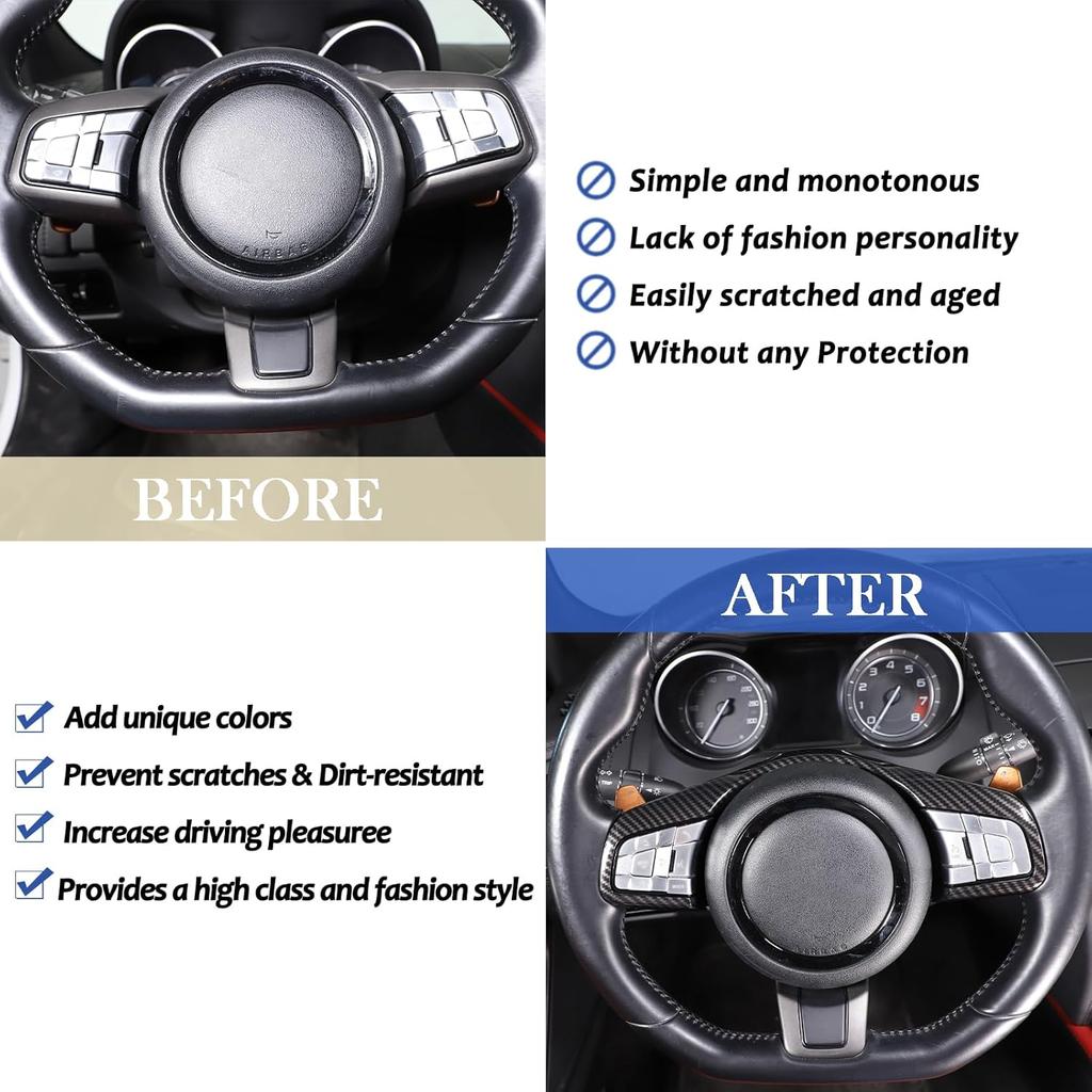 Daeiclru Car Steering Wheel Cover Trim Compatible with Jaguar F-Pace F-Type XF XF XFL 2016-2019, Steering Wheel Decoration Frame Accessories (Carbon
