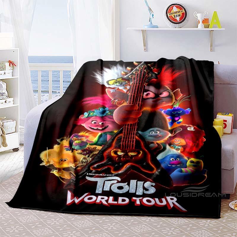 The Kawaii PoppyTrolls World Tour Themed Flannel Blanket Is Perfect for Kids, Teens, and Fans. It's a Great Bed Blanket or Sofa