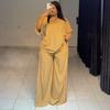 Abbigliamento da donna europeo e americano estate nuovo casual ampio scollo a V a righe manica corta top pantaloni a gamba larga set