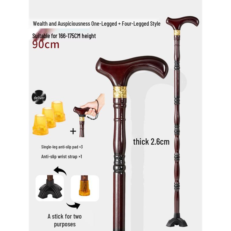 Älterer Drachenkopf Vierbeiniger Holzspazierstock, Rutschfeste & Leichte Krücke