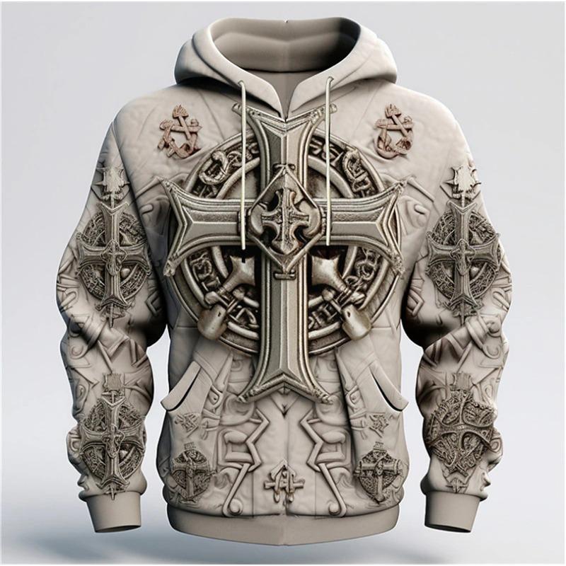 Kreuzmuster Herren Retro Hoodies Herbst Winter Langarm 3D Druck Street Man Kapuzenpullover 5XL Große Größe Lässiger Hoodie