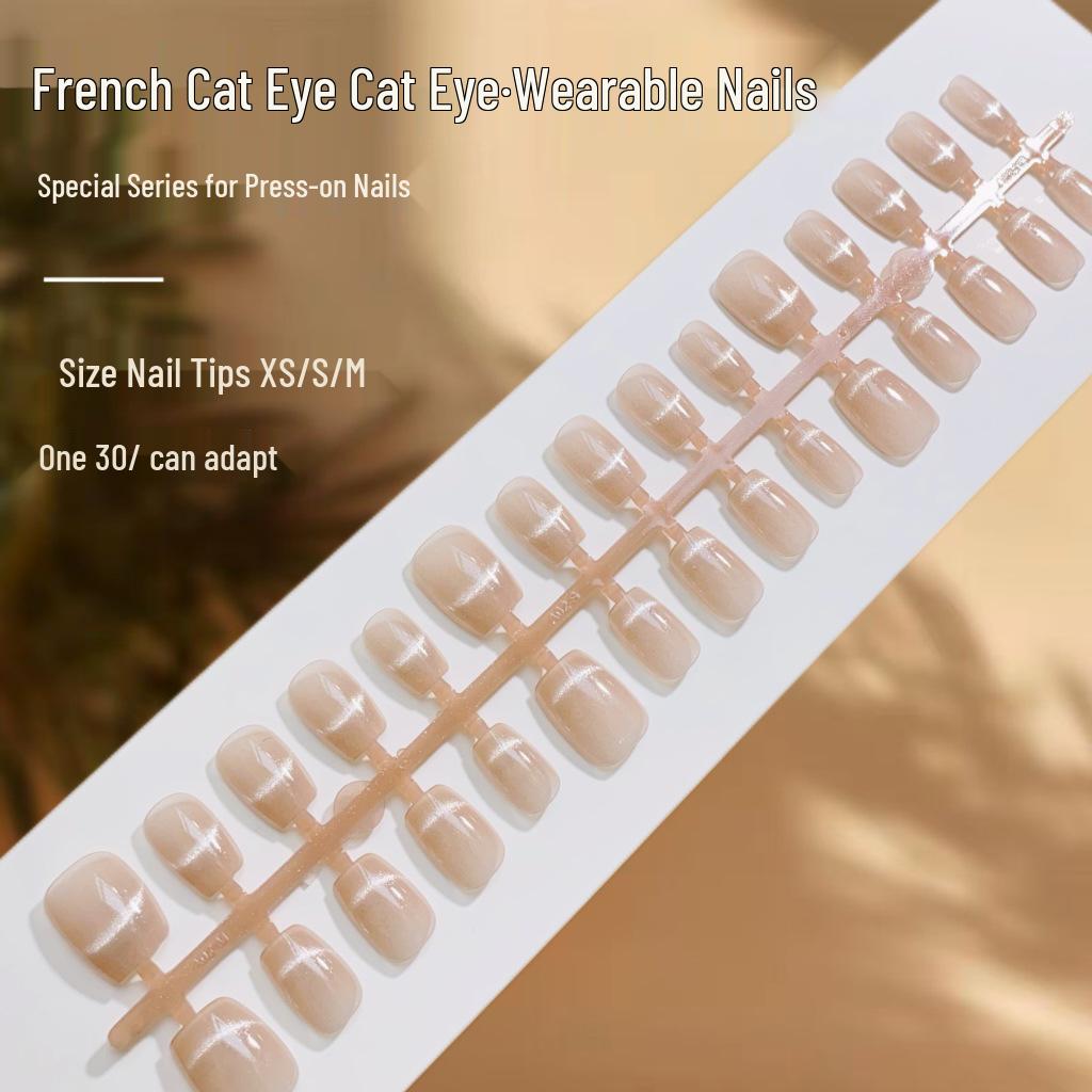 

Телесно-розовый кошачий глаз французский маникюр накладные ногти - Готовые типсы для ногтей для полированного вида